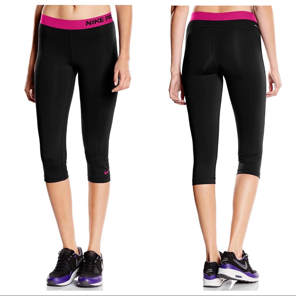 Black with pink Nike Pro workout Capri pants